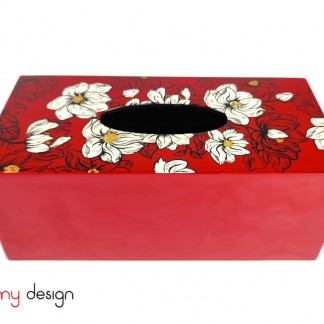 Red tissue box hand-painted with white flowers 12*25cm